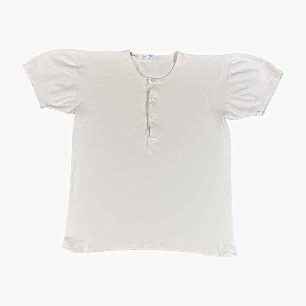 True Vintage 1960s Henley Short Sleeve Tshirt White undershirt size Large